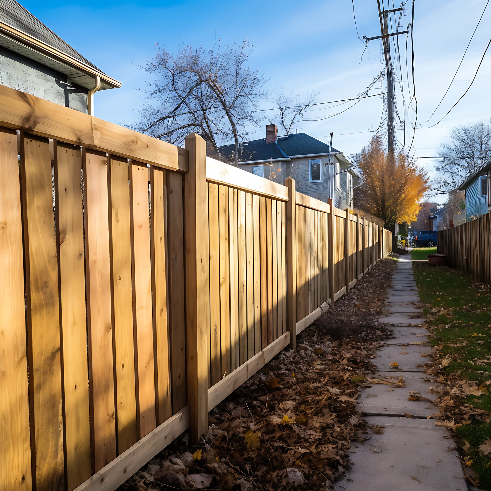 Wooden Fence on Sidewalk